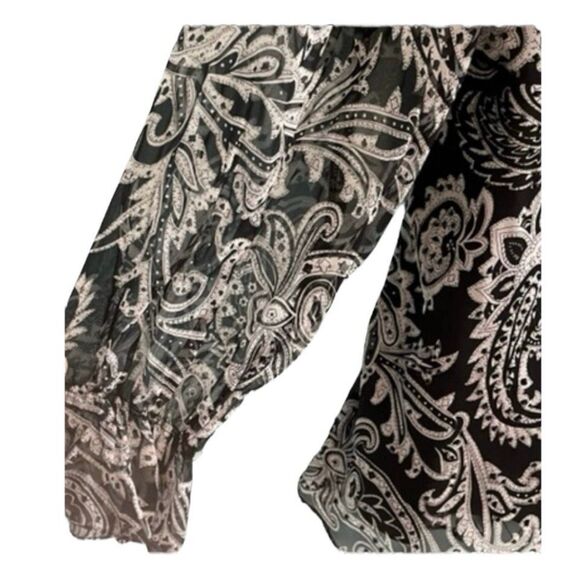 Vision Apparel Silk Beaded Blouse Black White Paisley Print Ruffle V-Neck 2X - Picture 3 of 7